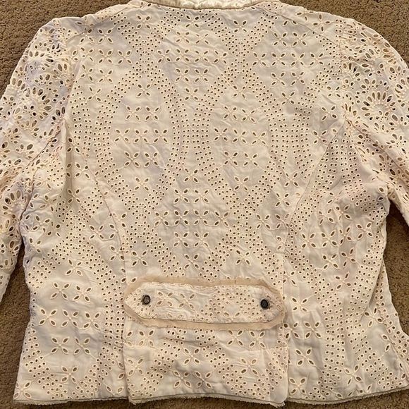 Zara Studio Floral Eyelet Embroidered Velvet Trim Cropped Light Jacket - Picture 5 of 7